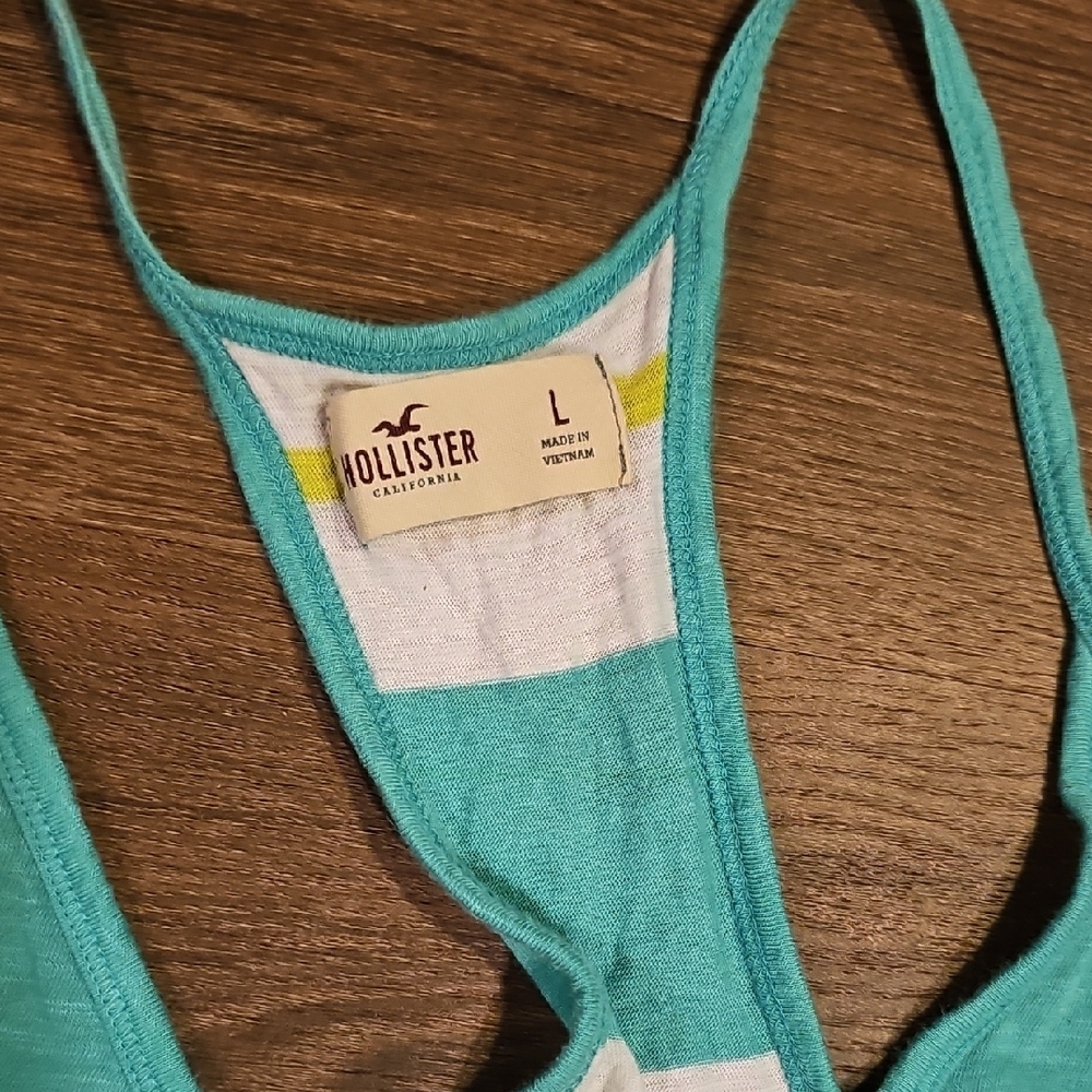 Vintage Hollister Green Neon Green White Striped Tank Top Large Women Shirt - Picture 2 of 4